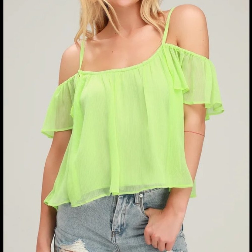 Lulus Lime Green Off-the-Shoulder Blouse size M